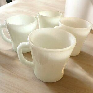 Set of 4 Milk Glass Mugs - anchor hocking, vintage, fire king